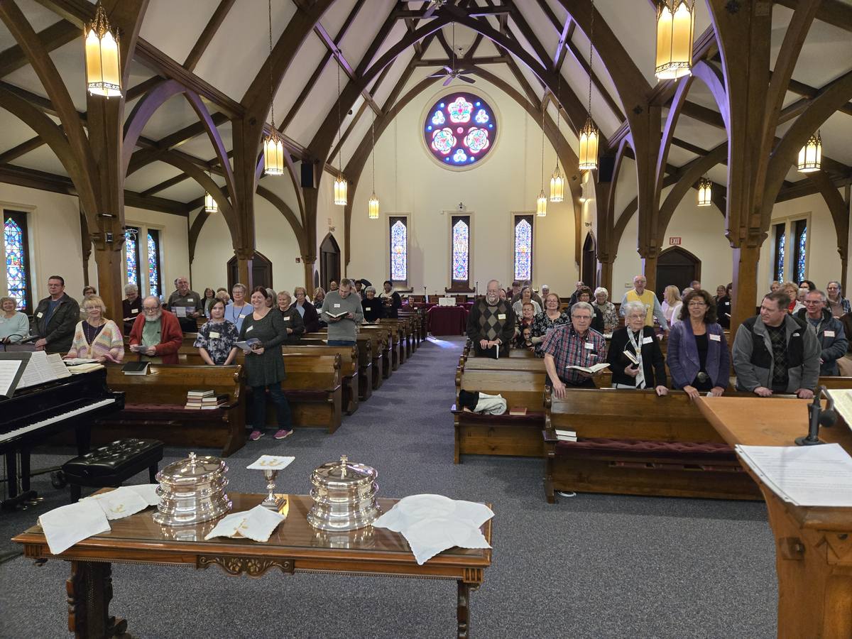 The congregation gathered in the sanctuary